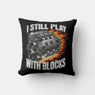 Vintage Mechanic Garage Car Engine I Still Play Wi Throw Pillow