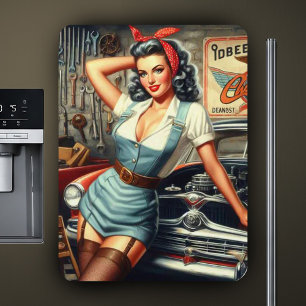 Vintage Mechanic Pin Up Magnet