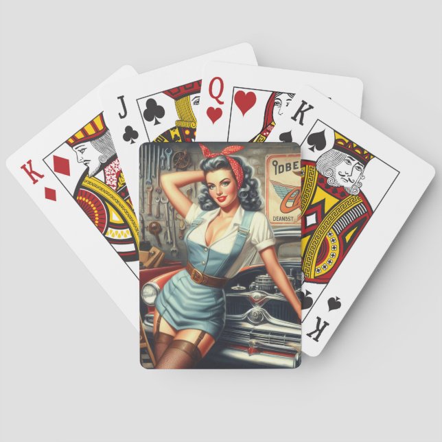 Vintage Mechanic Pin Up Playing Cards (Back)