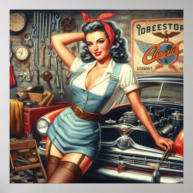 Vintage Mechanic Pin Up Poster (Front)