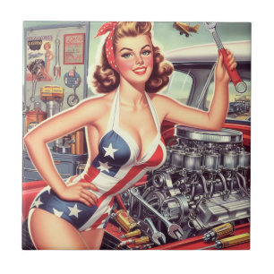 Vintage Mechanic Pin-up Tile
