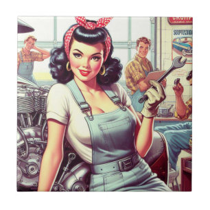 Vintage Mechanic Pin-up Tile