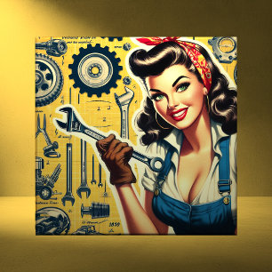 Vintage Mechanic Pin-up Tile