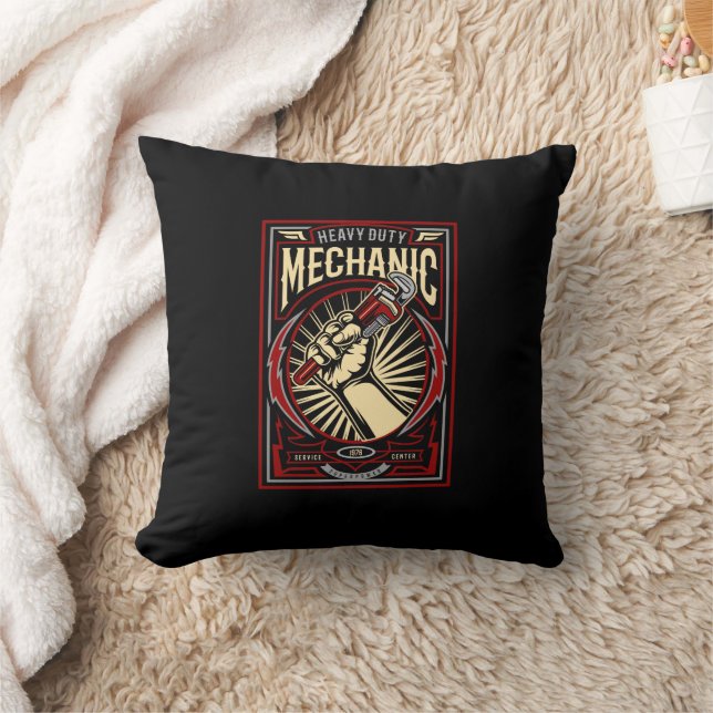 Vintage Mechanic     Throw Pillow (Blanket)