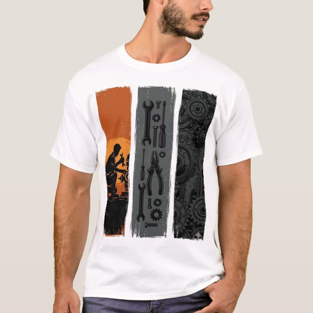 Vintage Mechanic Tools Gear Triptych Shirt Design_ (Front)