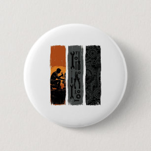 Vintage Mechanic Tools Gear Triptych Shirt Design_ 2 Inch Round Button