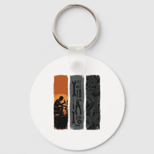 Vintage Mechanic Tools Gear Triptych Shirt Design_ Keychain