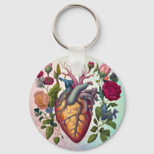 Vintage medical anatomy heart flower doctor keychain
