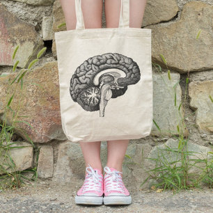 Vintage medical anatomy illustration human brain tote bag