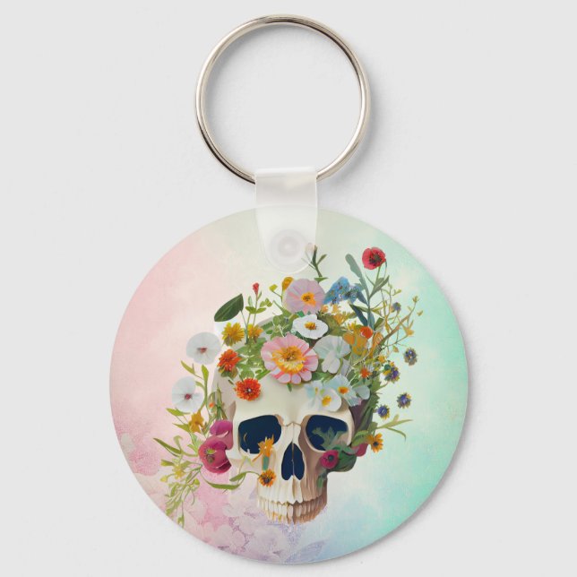Vintage medical anatomy skull flower doctor keychain (Front)