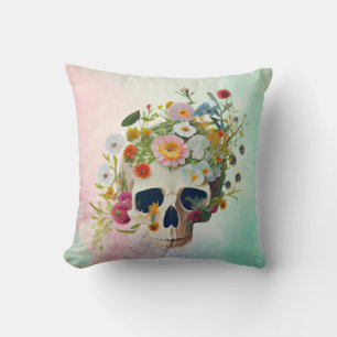 Vintage medical anatomy skull flower doctor throw pillow