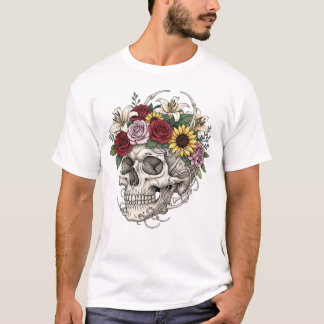 Vintage medical anatomy skull flower T-Shirt