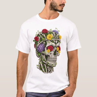 Vintage medical anatomy skull flower T-Shirt