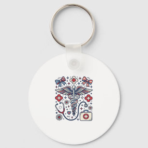 Vintage Medical Caduceus Patriotic Nurse Vector De Keychain