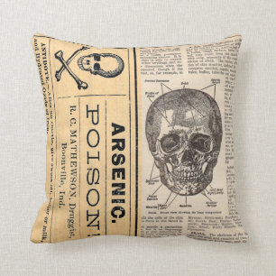 Vintage Medical Skull Poison Anatomy Pillow
