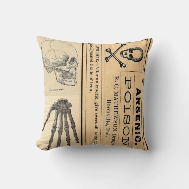 Vintage Medical Skull Poison Anatomy Pillow (Front)