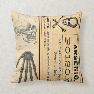 Vintage Medical Skull Poison Anatomy Pillow