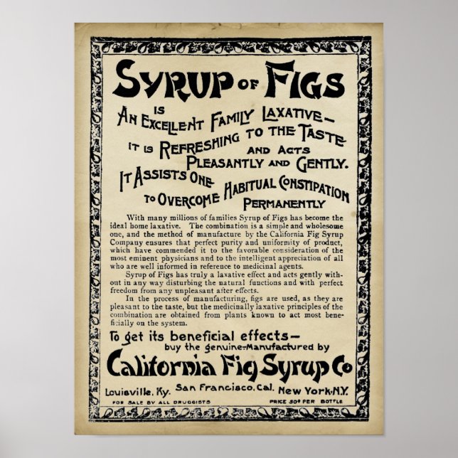 Vintage medicinal Print - Syrup Of Figs (Front)
