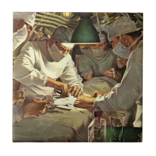 Vintage Medicine, Doctors Performing Surgery in ER Tile