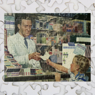 Vintage Medicine, Girl at the Pharmacy Jigsaw Puzzle