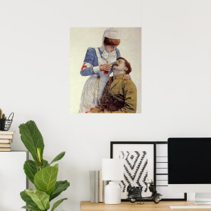 Vintage Medicine, Nurse with Civil War Soldier Poster