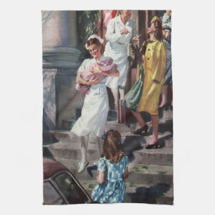 Vintage Medicine, Nurse with Newborn Baby Infant Kitchen Towel