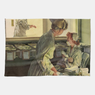 Vintage Medicine, Nurses with Newborn Baby Infants Kitchen Towel