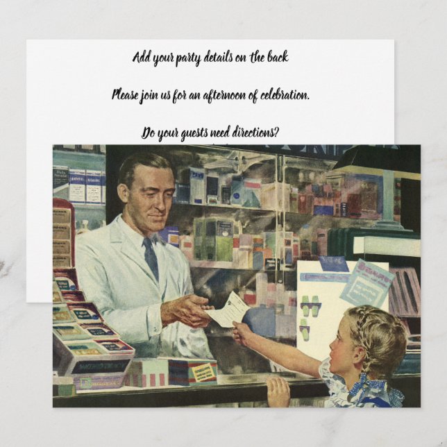 Vintage Medicine, Pharmacist and Girl at Pharmacy Invitation (Front/Back)