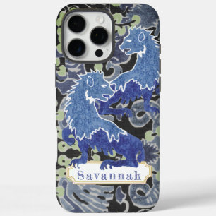 Vintage Medieval Art Featuring Blue Lions iPhone 16 Pro Max Case