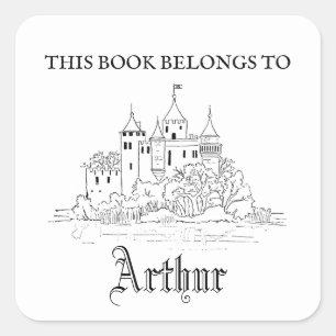 Vintage medieval castle Book Plate Sticker