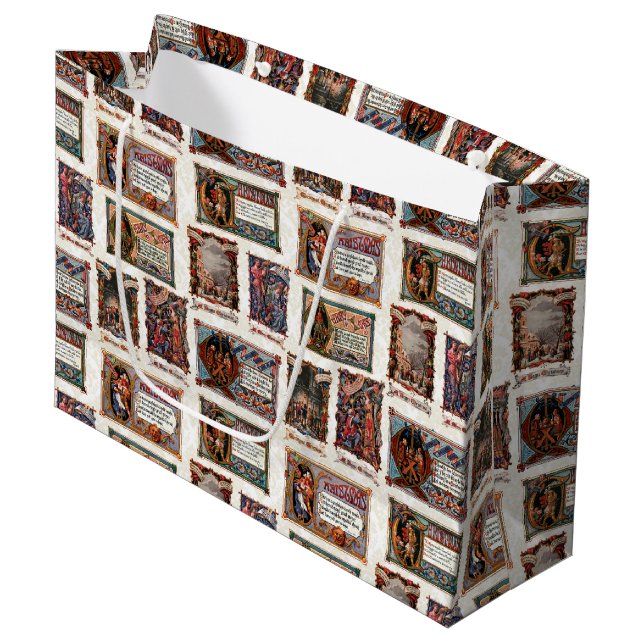 Vintage Medieval Christmas Collage Large Gift Bag (Front Angled)
