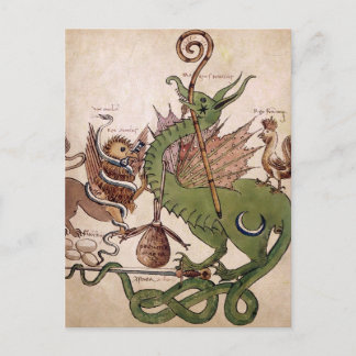 Vintage Medieval Dragon Parchment Postcard