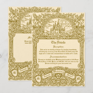 Vintage Medieval Fantasy Gold Engraved Wedding Enclosure Card