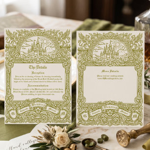 Vintage Medieval Fantasy Olive Green Wedding Enclosure Card