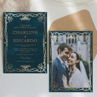 Vintage médiéval Gold Ivy Faire-part de mariage