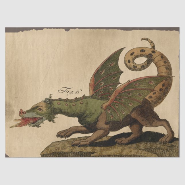 Vintage Medieval Green Dragon Decoupage Tissue Paper (Front)