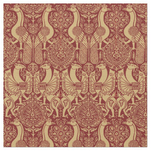 Vintage Medieval Griffin And Peacock Pattern Fabric