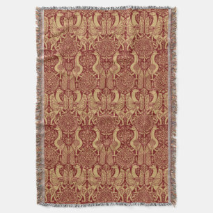 Vintage Medieval Griffin And Peacock Pattern Throw Blanket