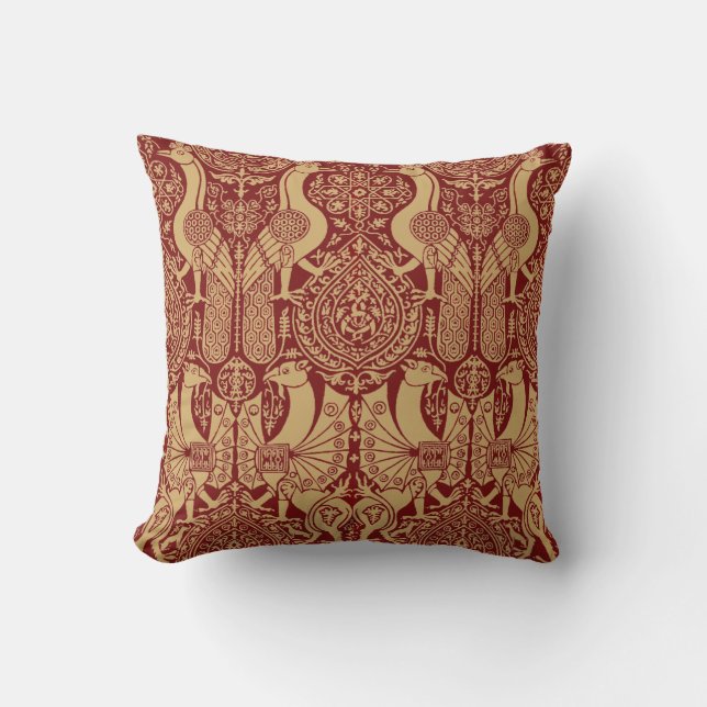 Vintage Medieval Griffin And Peacock Pattern Throw Pillow (Front)