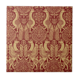 Vintage Medieval Griffin And Peacock Pattern Tile