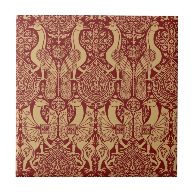 Vintage Medieval Griffin And Peacock Pattern Tile (Front)