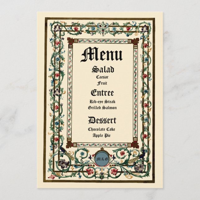 Vintage "Medieval" Illuminated Wedding Menu (Front)