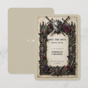Vintage Medieval Knight Swords Floral Crest Save The Date