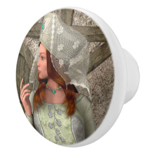 Vintage Medieval Princess Renaissance Art Ceramic Knob