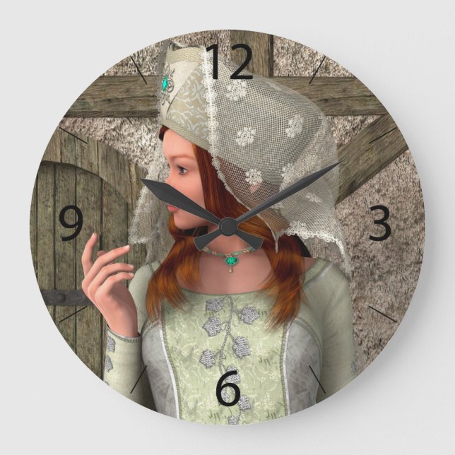 Vintage Medieval Princess Renaissance Art Large Clock (Front)