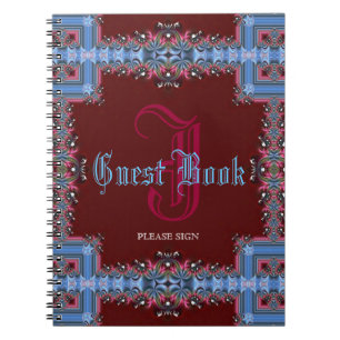 Vintage Medieval Red Blue Lacy Monogram Guest Book