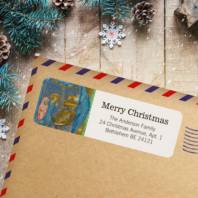 Vintage Medieval Religious Catholic Christmas (Vintage Medieval Religious Christian Catholic Christmas Nativity Bethlehem Return Address Labels)
