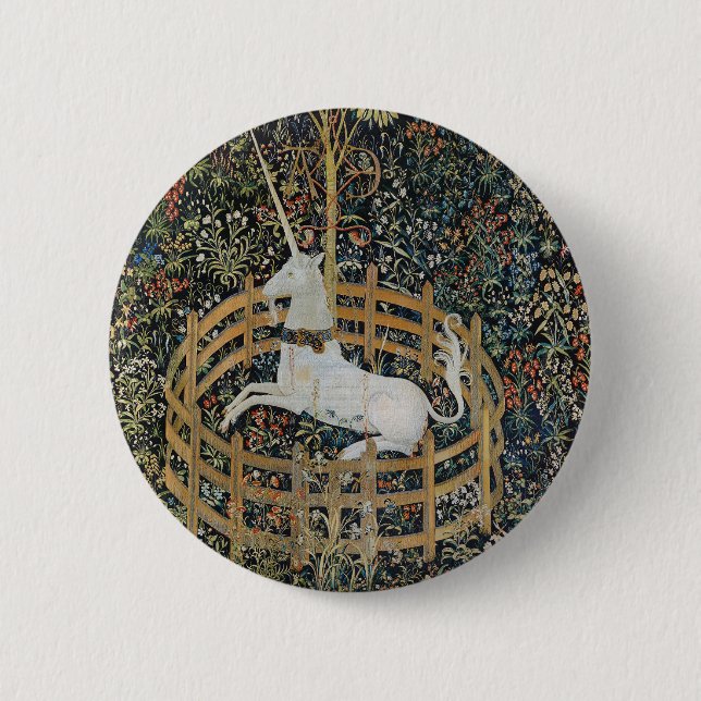 Vintage Medieval Unicorn in Captivity Art 2 Inch Round Button (Front)
