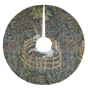 Vintage Medieval Unicorn in Captivity Art Brushed Polyester Tree Skirt