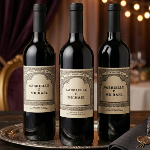 Vintage Medieval Wedding Sketch Wine Bottle Label